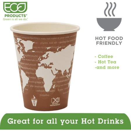 Eco-Products World Art Renewable Compostable Hot Cups, 8 oz., PK1000 PK EP-BHC8-WA